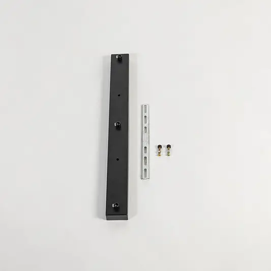 Black metal picture light mounting bar displayed on white background showcasing minimal design sturdy build and wall light installation support.