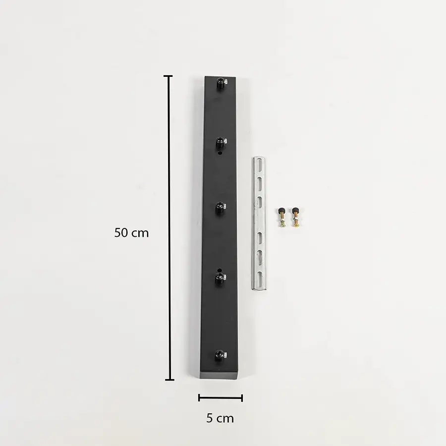 Pendant light dimension image showing ceiling plate length 50 cm width 5 cm adjustable wire drop individual pendant spacing and overall vertical proportions clearly.