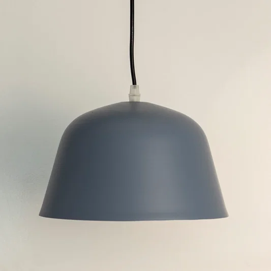 Matte blue metal dome pendant light with sleek design crafted for stylish home interiors.