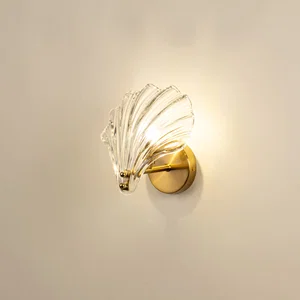 American Style Crystal Glass Shell Metal Wall Sconce
