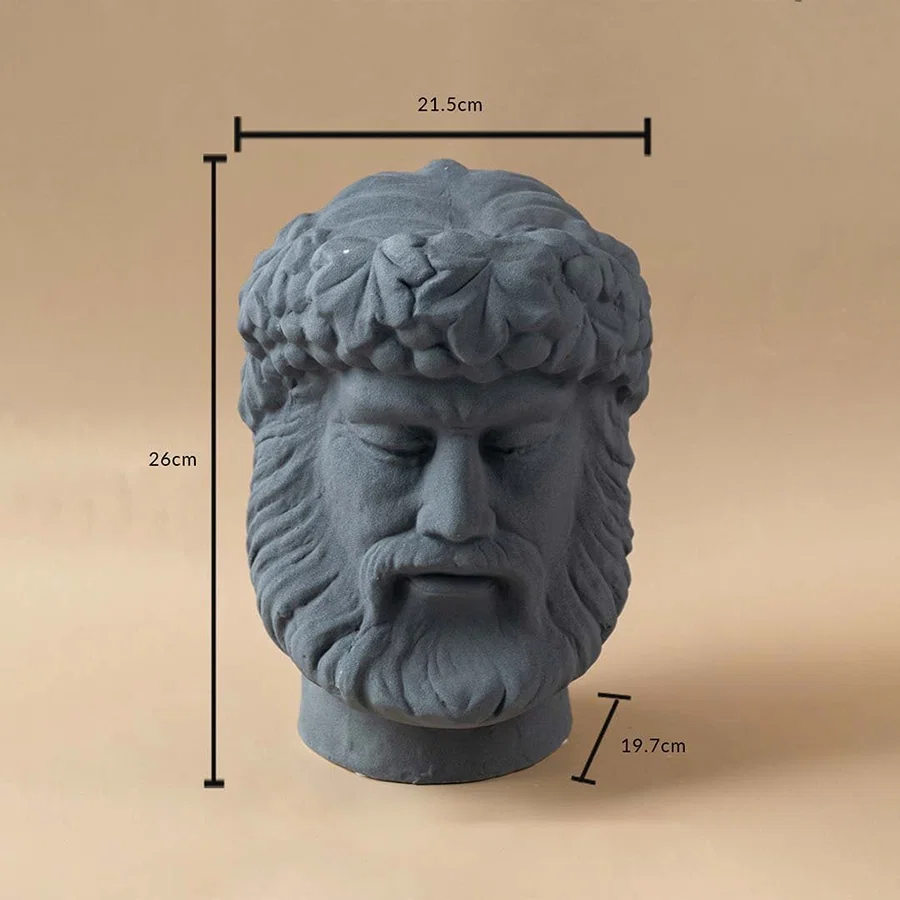 Grey sculpted head vase shown in a detailed closeup view highlighting textured facial features artistic contours and sculptural décor suitable for modern creative and luxury interior styling.