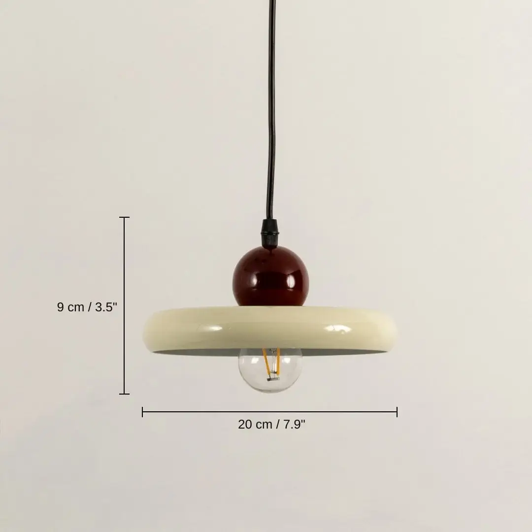 Cream metal pendant light, 9 x 20 x 20 cm (3.5 x 7.9 x 7.9 inches) dimensions