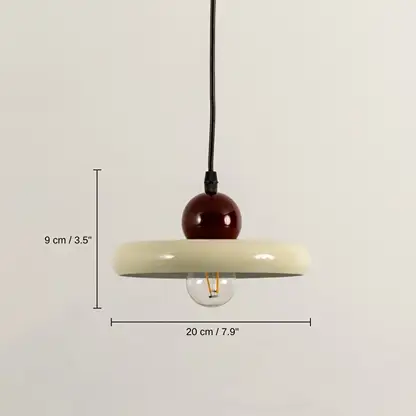 Cream metal pendant light, 9 x 20 x 20 cm (3.5 x 7.9 x 7.9 inches) dimensions