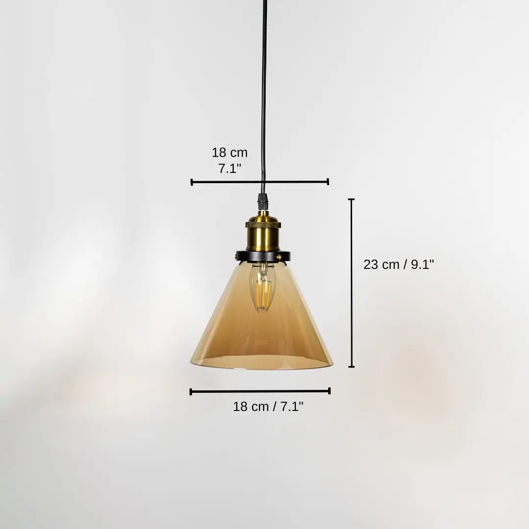 Amber glass cone pendant light, 23 x 18 x 18 cm (9.1 x 7.1 x 7.1 inches) dimensions
