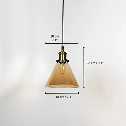 Amber glass cone pendant light, 23 x 18 x 18 cm (9.1 x 7.1 x 7.1 inches) dimensions