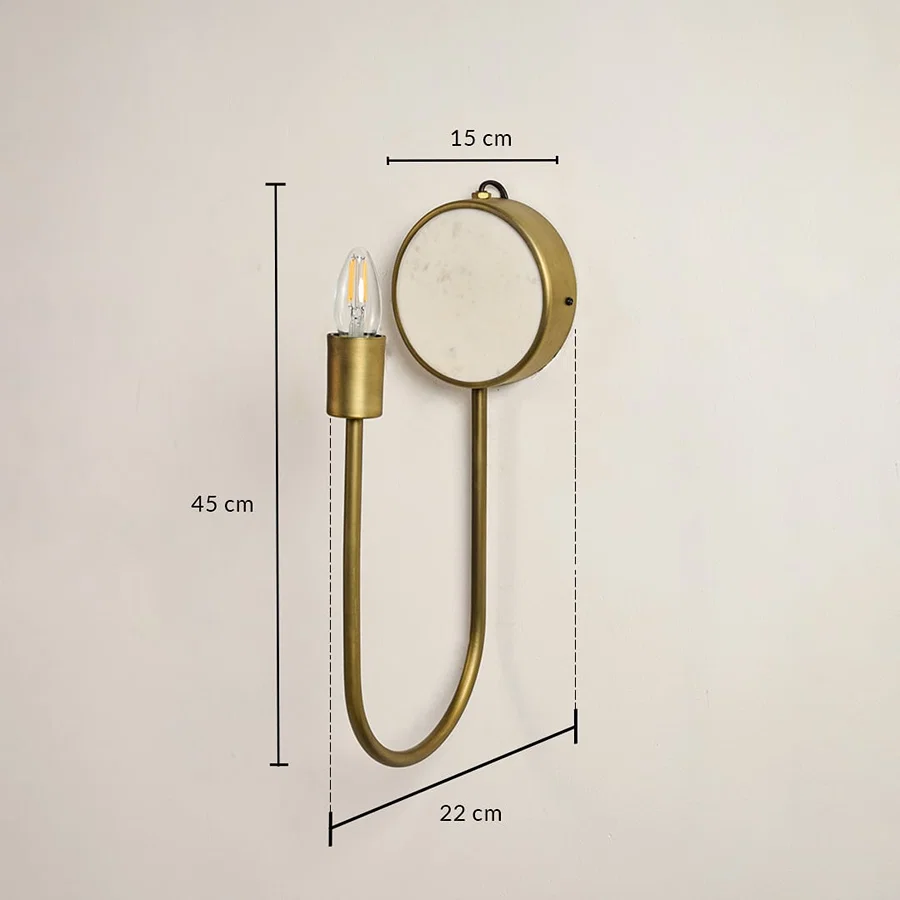 Marble gold wall light with 45 cm height 15 cm width and 22 cm depth for modern decor styling spaces.