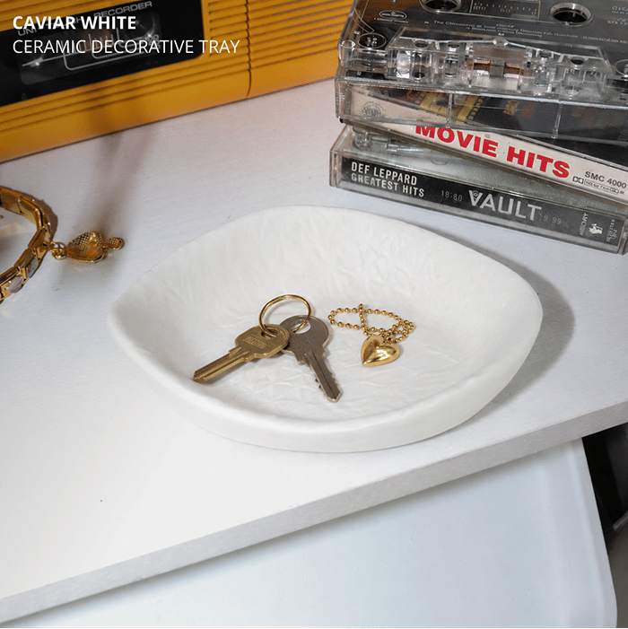 Caviar White Ceramic Decorative Tray