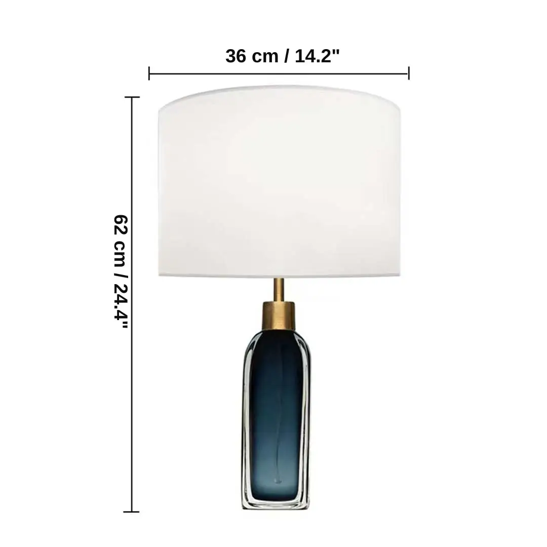 White shade blue glass table lamp, 62 x 36 x 36 cm (24.4 x 14.2 x 14.2 inches) dimensions