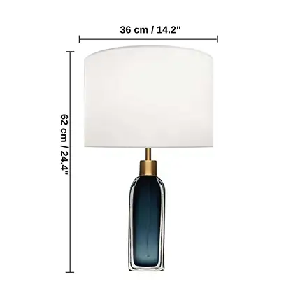 White shade blue glass table lamp, 62 x 36 x 36 cm (24.4 x 14.2 x 14.2 inches) dimensions