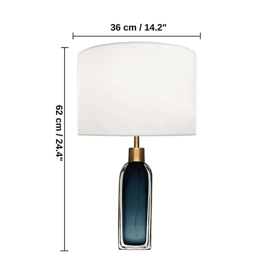 White shade blue glass table lamp, 62 x 36 x 36 cm (24.4 x 14.2 x 14.2 inches) dimensions