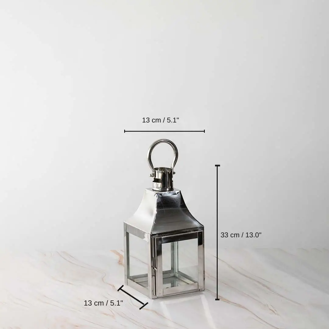 Claire Metal Lantern Silver Small, 33 x 13 x 13 cm (13.0 x 5.1 x 5.1 inches) dimensions