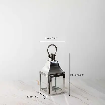 Claire Metal Lantern Silver Small, 33 x 13 x 13 cm (13.0 x 5.1 x 5.1 inches) dimensions