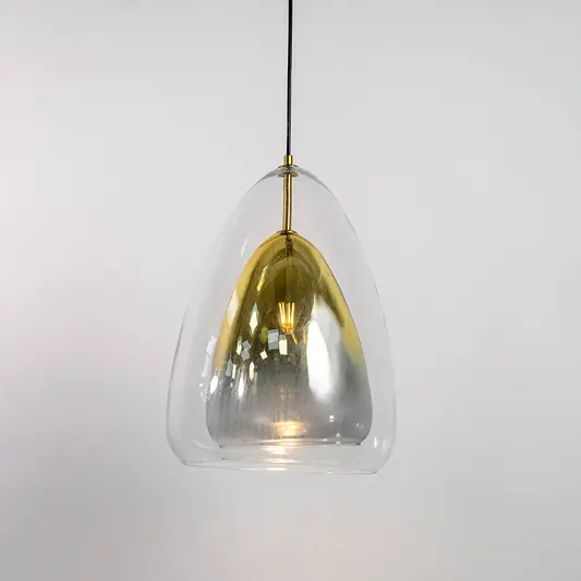 Amber and smoke glass pendant light with metallic finish for stylish contemporary decor spaces.