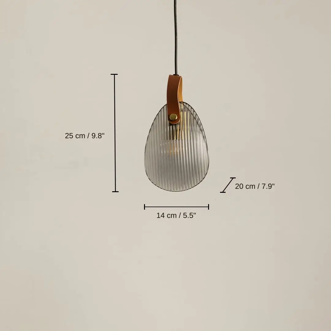 Clear ribbed glass pendant light, base 25 x 14 x 20 cm (9.8 x 5.5 x 7.9 inches), canopy 10 x 10 cm (3.9 x 3.9 inches) dimensions