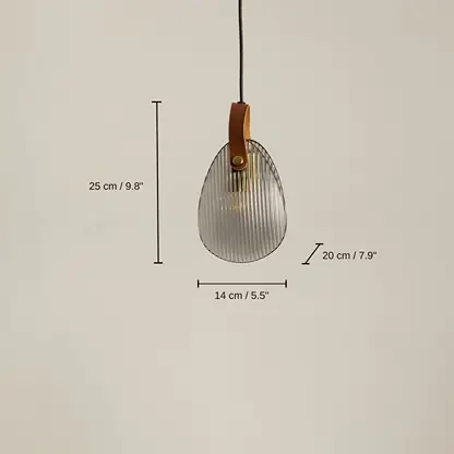 Clear ribbed glass pendant light, base 25 x 14 x 20 cm (9.8 x 5.5 x 7.9 inches), canopy 10 x 10 cm (3.9 x 3.9 inches) dimensions
