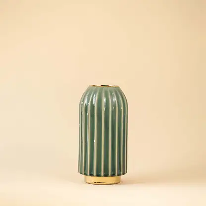 Green ceramic decorative vase for living room console table bookshelf and modern home decor styling with elegant finish.