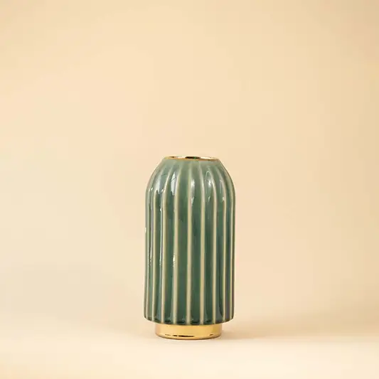 Green ceramic decorative vase for living room console table bookshelf and modern home decor styling with elegant finish.