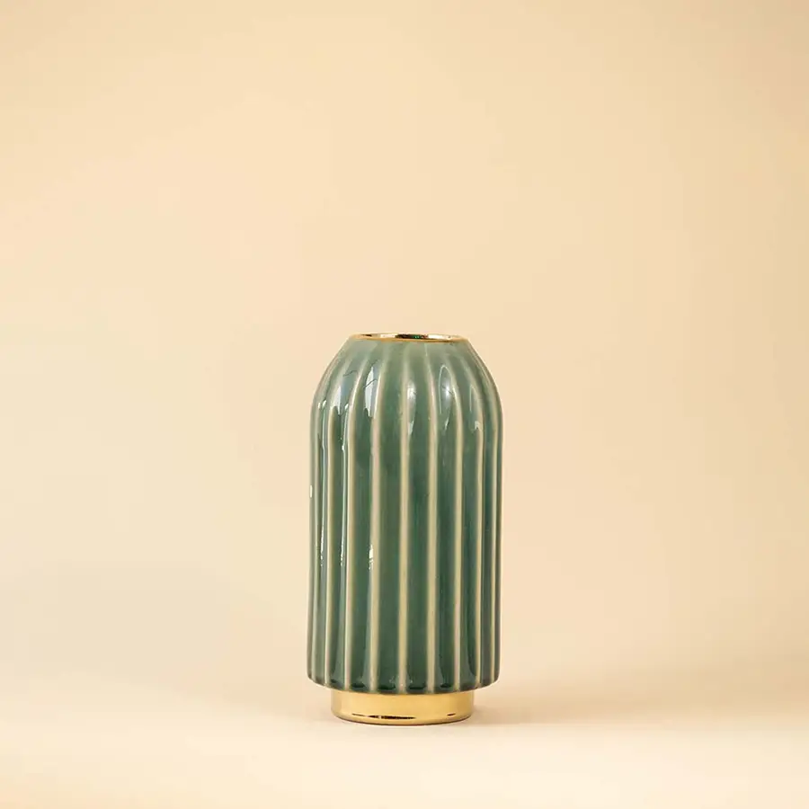 Green ceramic decorative vase for living room console table bookshelf and modern home decor styling with elegant finish.