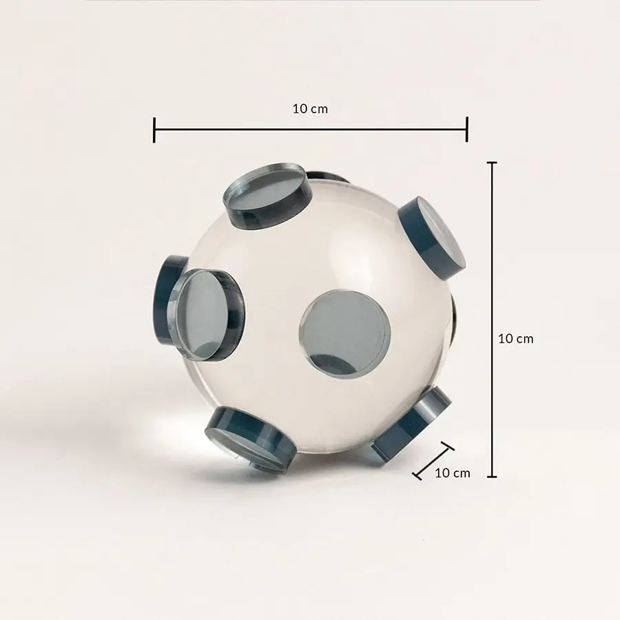 Glass orb decor with grey accents shown in 10 cm dimension for accurate size reference and styling ideas.