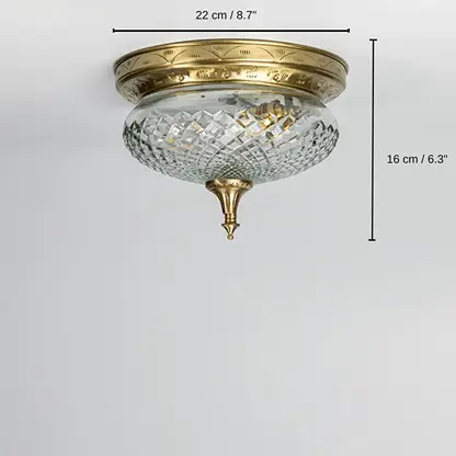 Antique brass crystal ceiling light, 16 x 22 x 22 cm (6.3 x 8.7 x 8.7 inches) dimensions