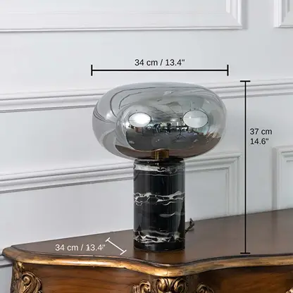 Smoked glass and black marble table lamp, 37 x 34 x 34 cm (14.6 x 13.4 x 13.4 inches) dimensions