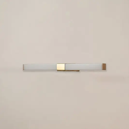 White and gold picture light with light off on white background perfect for art walls living rooms and contemporary home decor.