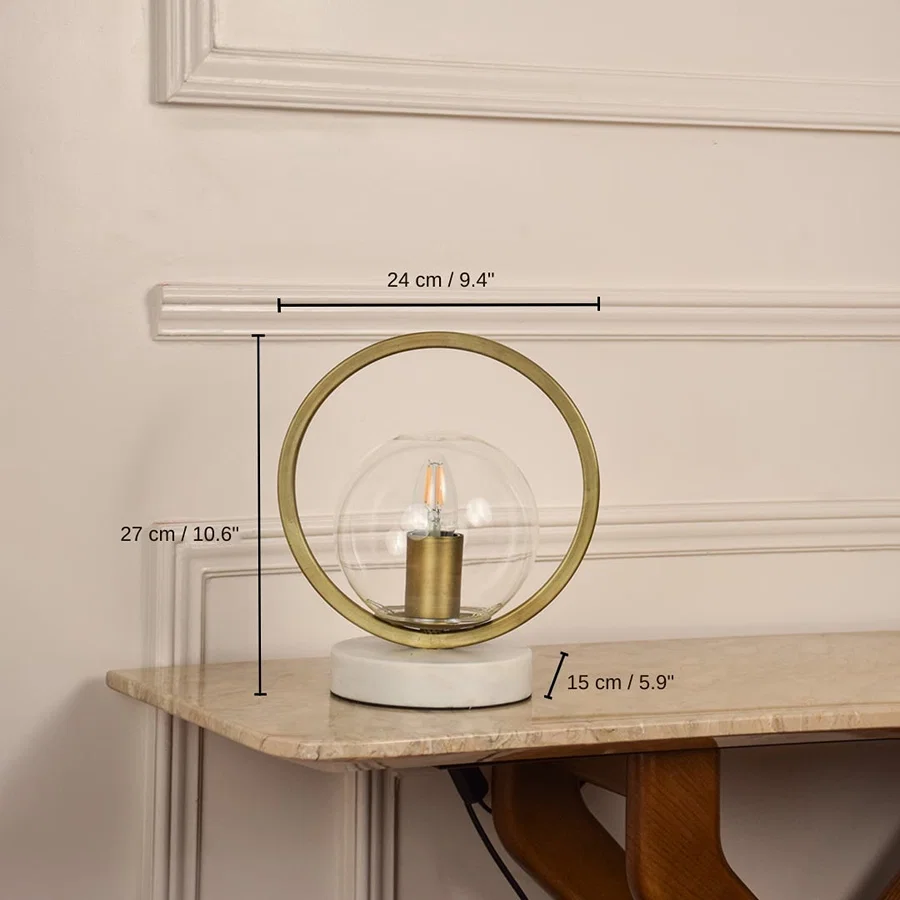 Designer glass and brass table lamp, 27 x 24 x 15 cm (10.6 x 9.4 x 5.9 inches) dimensions