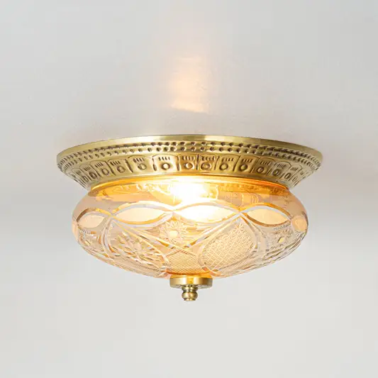 Luxury antique brass crystal flush mount ceiling light for traditional living room and premium decor styling spaces.