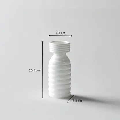 Dimension image of the ribbed white ceramic vase showing height 20.5 cm  width 8.5 cm  and depth 8.5 cm against a clean white background.