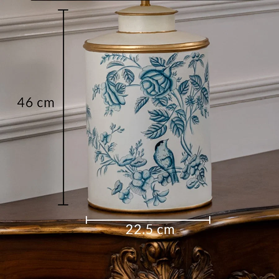 Table lamp dimensions image showing height 46 cm and width 22.5 cm clearly marked for accurate bedside console or side table placement.