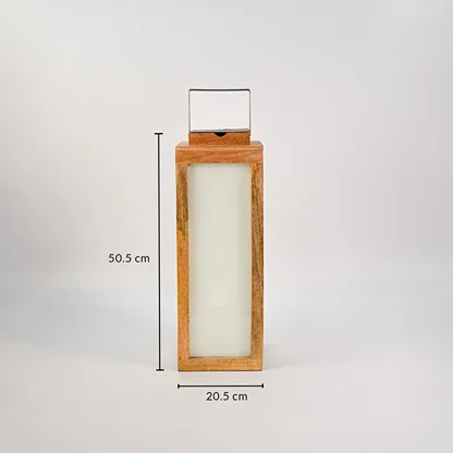 Wood lantern dimensions image showing height of 50.5 cm and width of 20.5 cm for size reference.