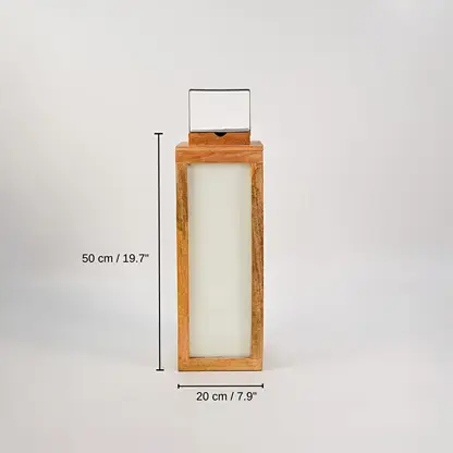Jabillo Wooden Lantern Large, 50 x 20 x 20 cm (19.7 x 7.9 x 7.9 inches) dimensions