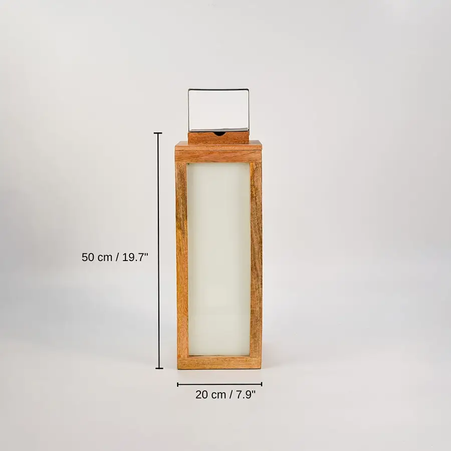 Jabillo Wooden Lantern Large, 50 x 20 x 20 cm (19.7 x 7.9 x 7.9 inches) dimensions