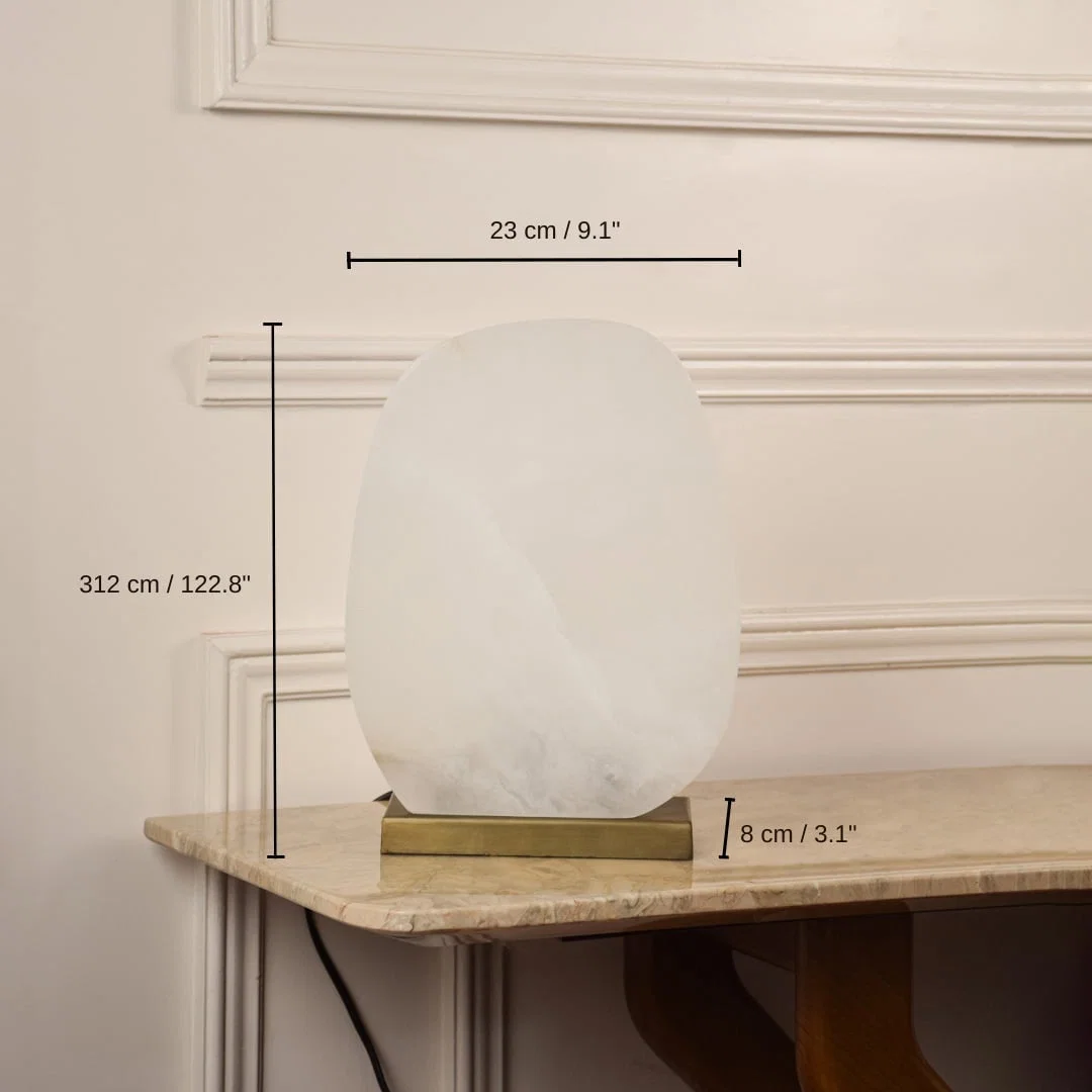 Table lamp with white glass globe and gold metal base, 31 x 23 x 8 cm (12.2 x 9.1 x 3.1 inches) dimensions