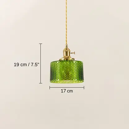 Green textured glass and brass pendant light, 19 x 17 x 17 cm (7.5 x 6.7 x 6.7 inches) dimensions