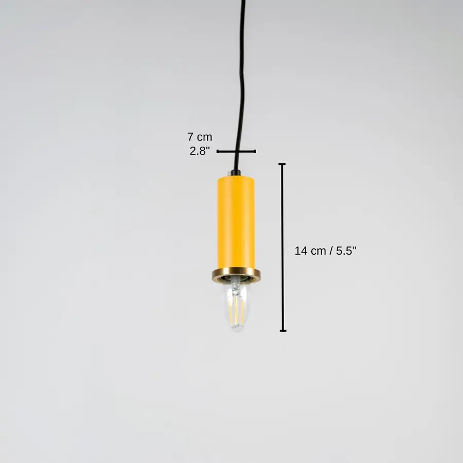Yellow metal pendant light, 14 x 7 x 7 cm (5.5 x 2.8 x 2.8 inches) dimensions