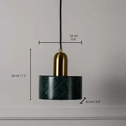 Marble Pendant Light - Green, base 18 x 15 x 15 cm (7.1 x 5.9 x 5.9 inches), canopy 10 x 10 cm (3.9 x 3.9 inches) dimensions