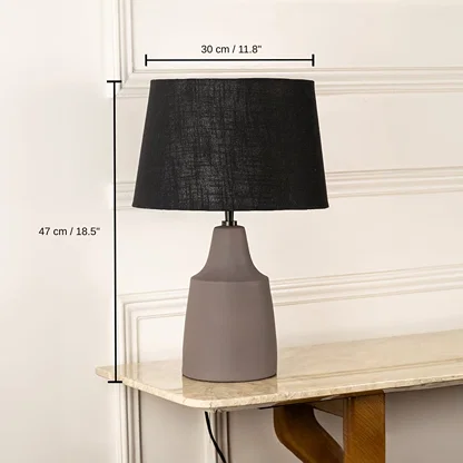 Taupe ceramic table lamp with black fabric shade, 47 x 30 x 30 cm (18.5 x 11.8 x 11.8 inches) dimensions