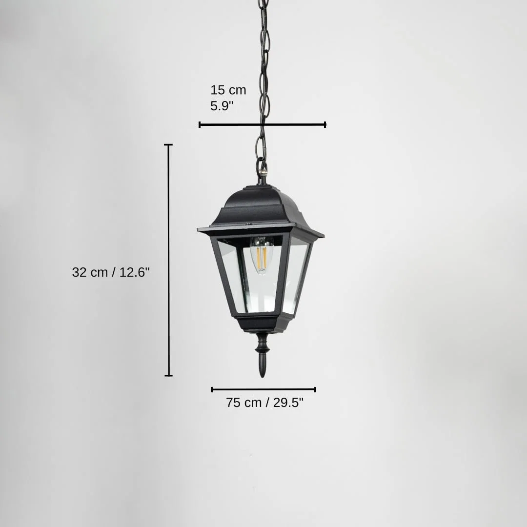 Outdoor hanging lantern light, 32 x 7 x 15 cm (12.6 x 2.8 x 5.9 inches) dimensions