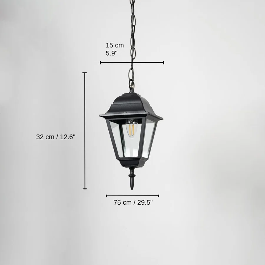 Outdoor hanging lantern light, 32 x 7 x 15 cm (12.6 x 2.8 x 5.9 inches) dimensions