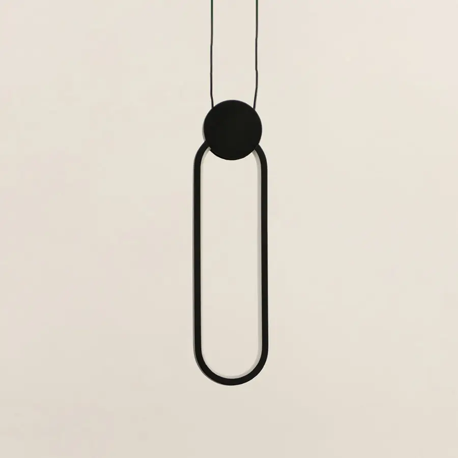 Closeup of black metal ring pendant light showcasing minimalist design and premium craftsmanship details.