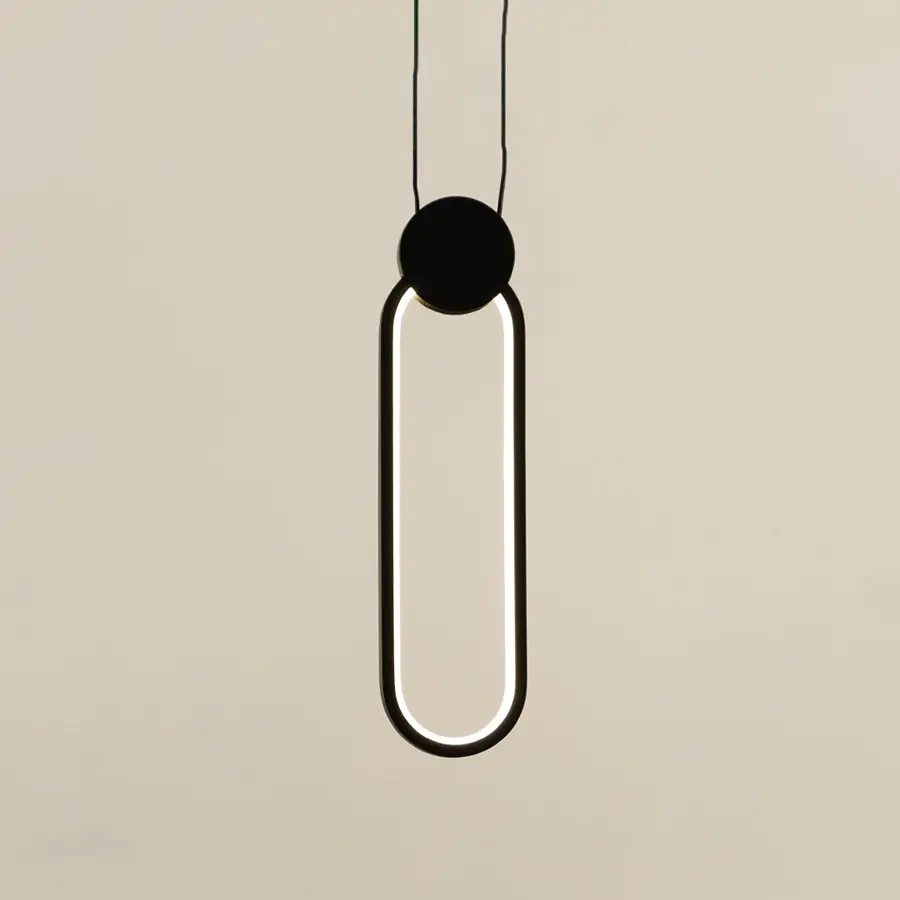 Modern black metal ring pendant light with sleek geometric styling designed for elegant interiors.