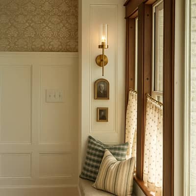 Lifestyle image of modern cylindrical glass golden lighting fixture for elegant room decor styling with sleek finish.