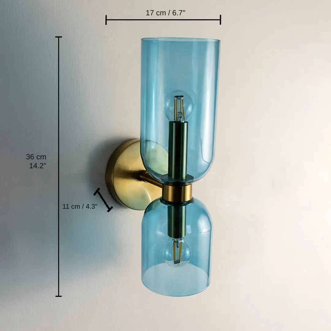 Blue glass wall light, 20 x 7 x 13 cm (7.9 x 2.8 x 5.1 inches) dimensions
