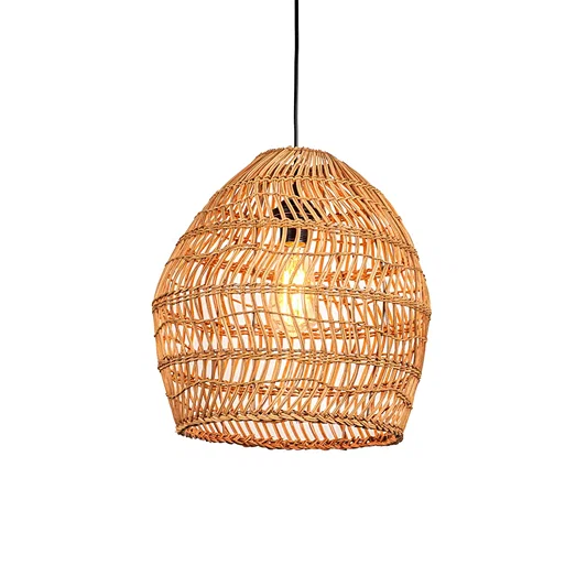 Open weave rattan pendant light with organic texture modern hanging lamp for living room bedroom boho decor lighting.