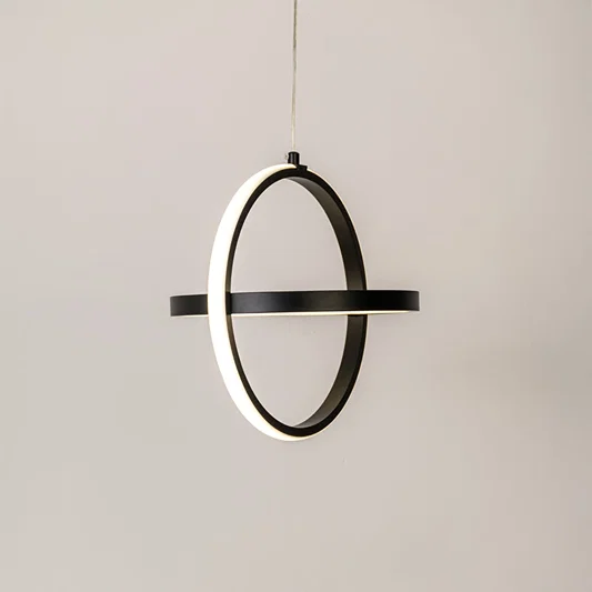 Black metal ring wall light with warm illumination for modern bedroom hallway and living room decor.