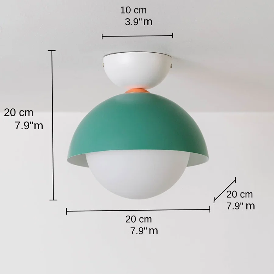 Nordic Macaroon Ceiling Light - White & Green, base 20 x 20 x 20 cm (7.9 x 7.9 x 7.9 inches), canopy 10 x 10 cm (3.9 x 3.9 inches) dimensions