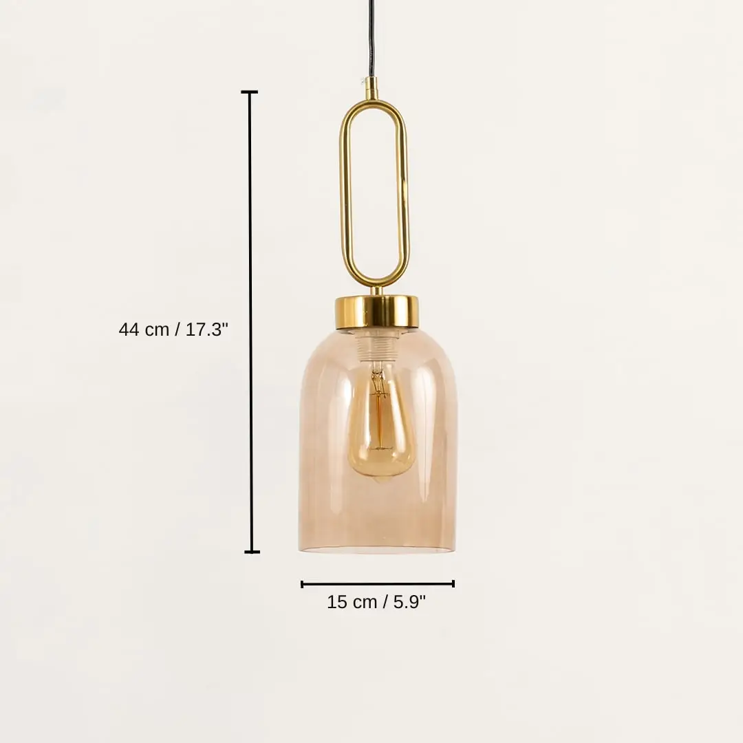 Amber glass and gold metal pendant light, 44 x 15 x 15 cm (17.3 x 5.9 x 5.9 inches) dimensions