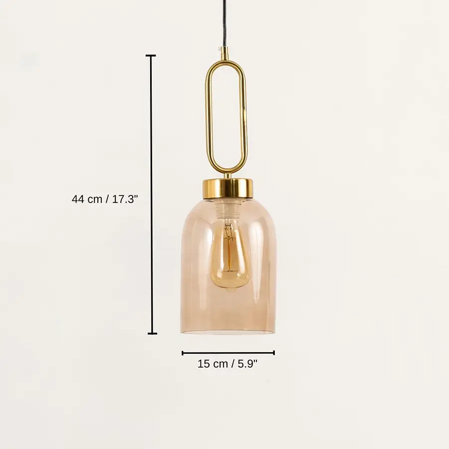 Amber glass and gold metal pendant light, 44 x 15 x 15 cm (17.3 x 5.9 x 5.9 inches) dimensions