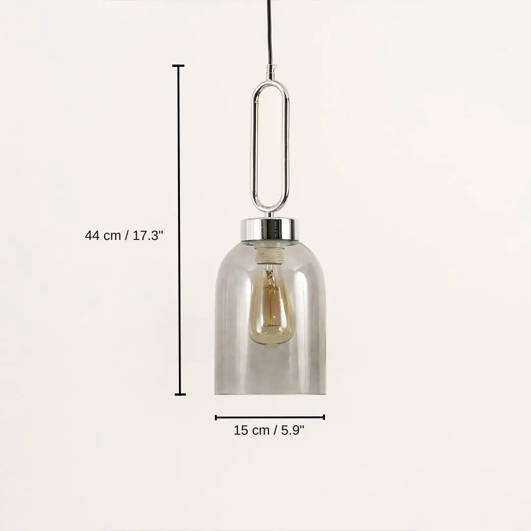 Smoky glass and silver metal pendant light, 44 x 15 x 15 cm (17.3 x 5.9 x 5.9 inches) dimensions